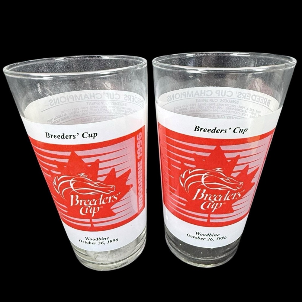 1996 Breeders' Cup Glass Woodbine Racetrack Horse Racing Glasses Set of 2